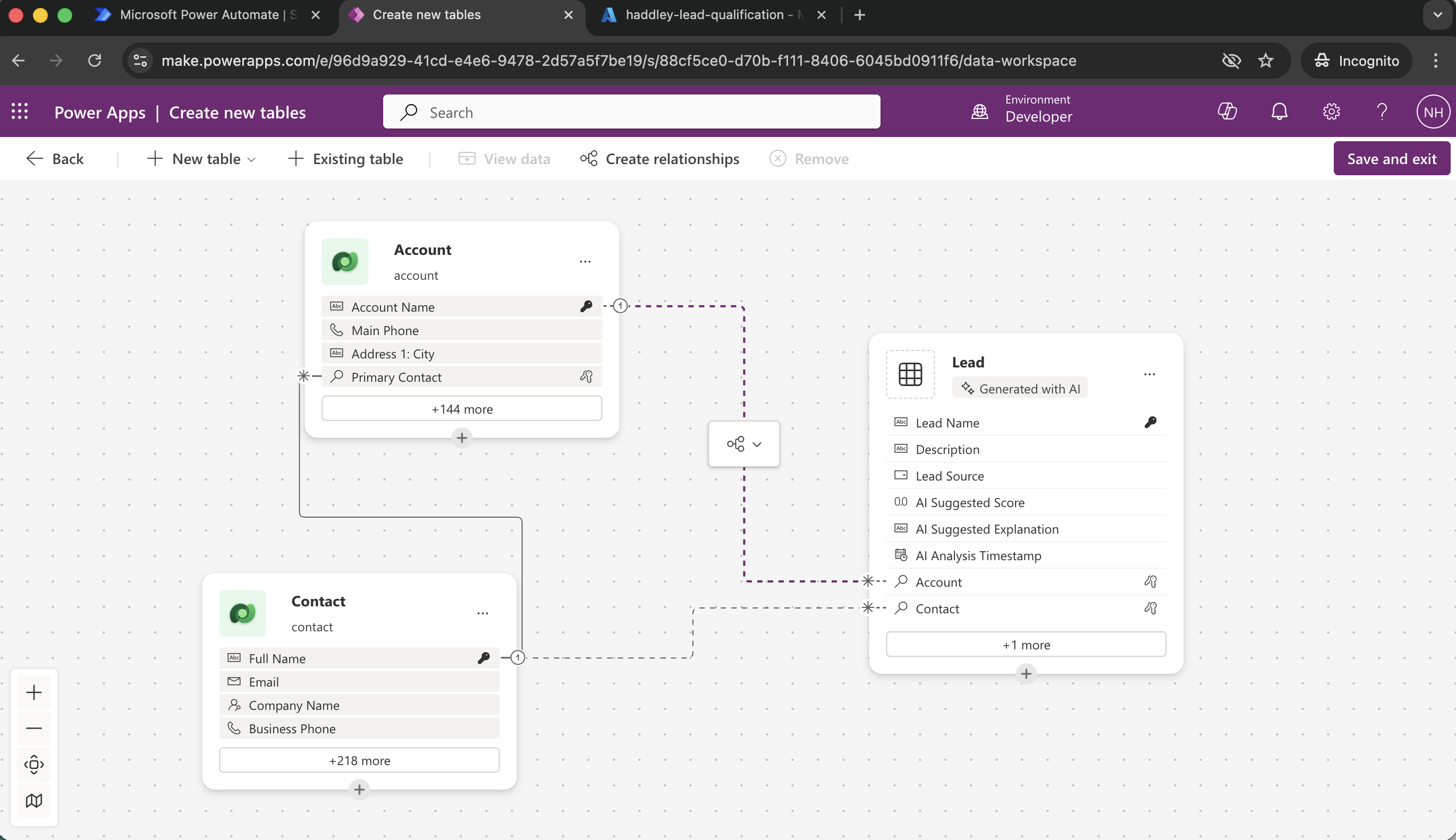 Lead table is related to (standard) Dataverse Account and Contact tables